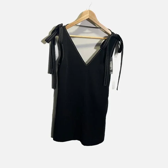 Endless Rose Stitched Tie Shoulder Dress Womens Small Black Mini Shift 6587 NEW - Picture 2 of 6